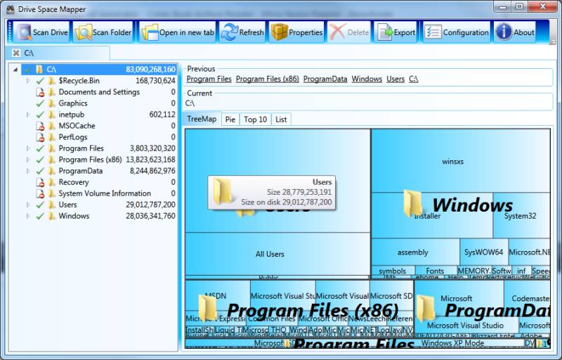 Screenshot Drive Space Mapper Main Window